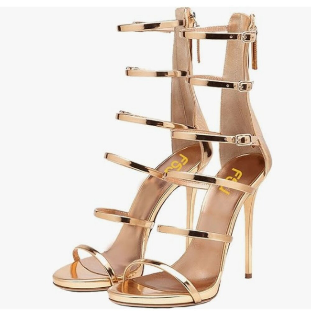 FSJ Gold Sexy Strappy Gladiator Wedding Sandals High Heel Stiletto for Summer